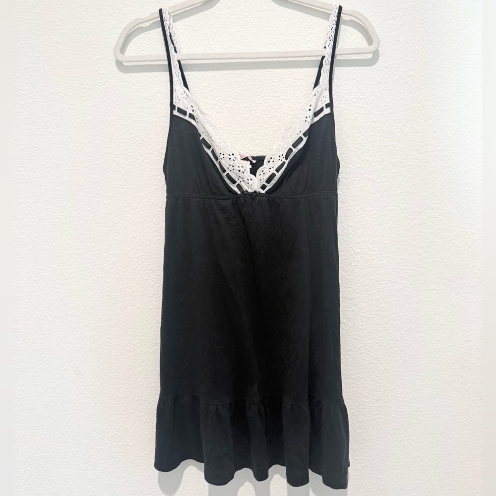 Victoria's Secret Black Slip Dress with White Lace Trim